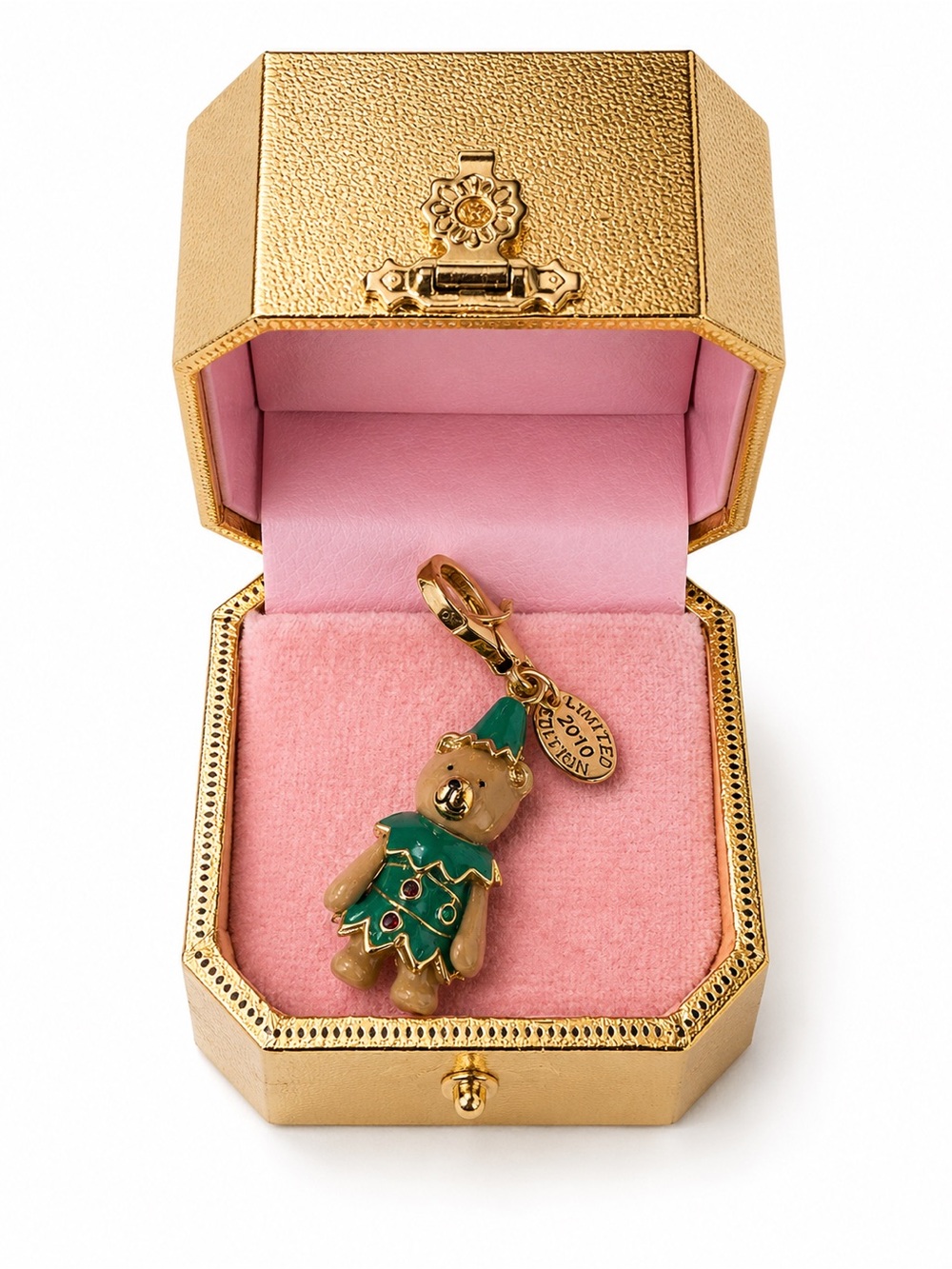 Juicy Couture Gold and Green Teddy Bear Charm Bracelet Pendant NWT Vintage Y2K